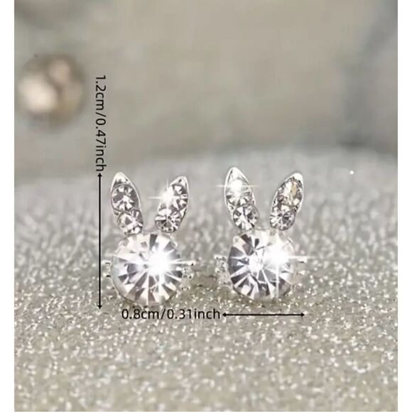Easter Bunny Rhinestone Stud Earrings Rabbit Design, Simple Alloy Ear‎ Needle - Picture 4 of 11